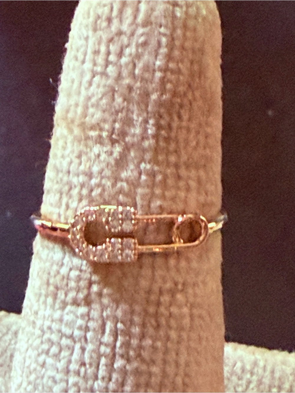 Delicate Gold Safety Pin Ring with Pavé Crystals